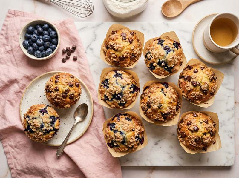 Fresh baked blueberry and chocolate chip muffins