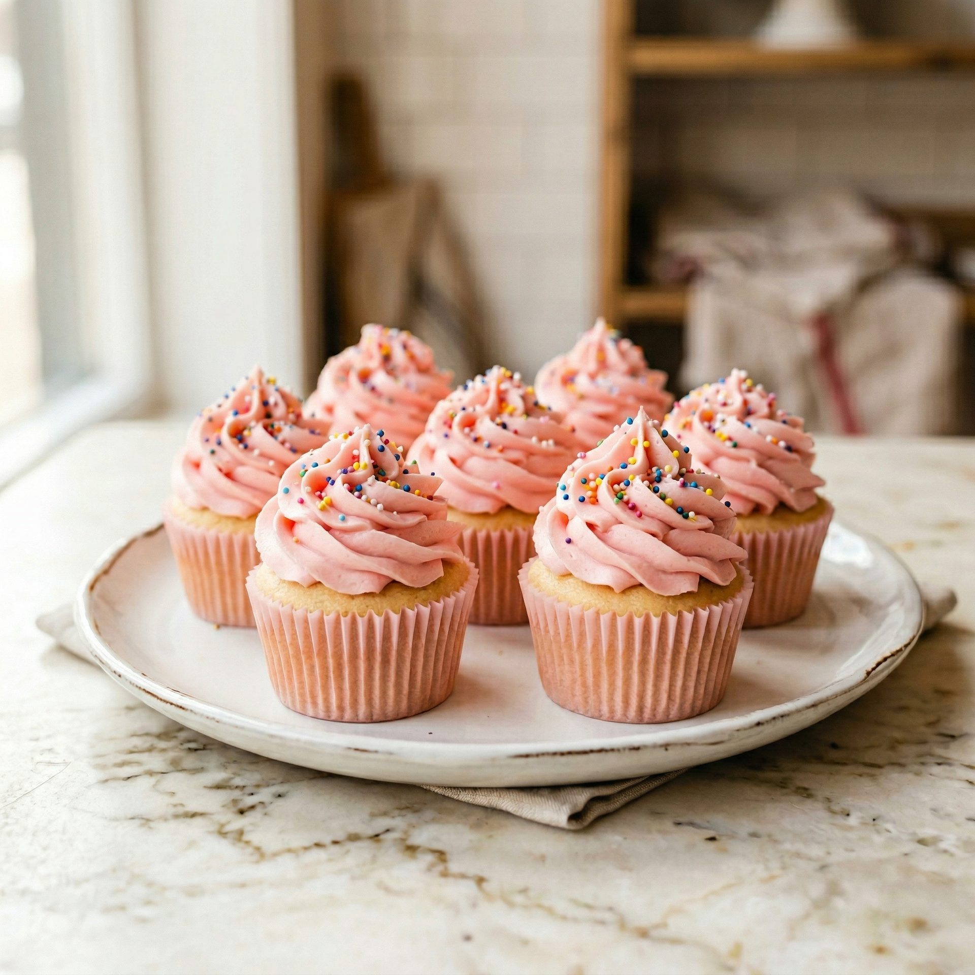 Pink frosted cupcakes